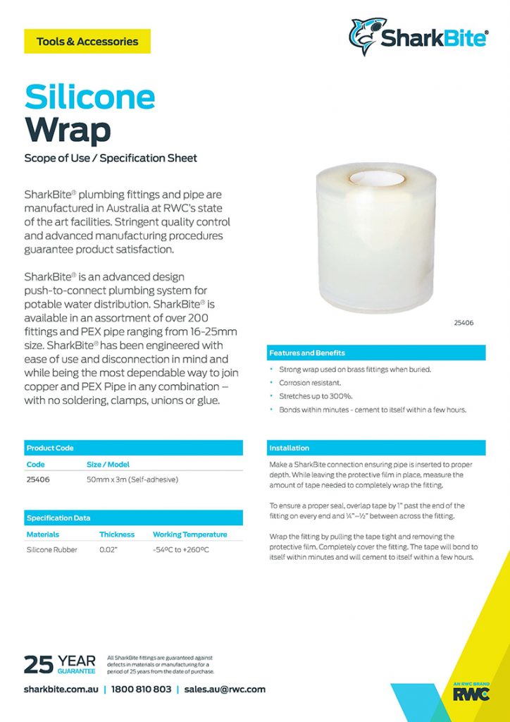 PEX Pipe Silicon Tape Underground Wraps Sharkbite Australia