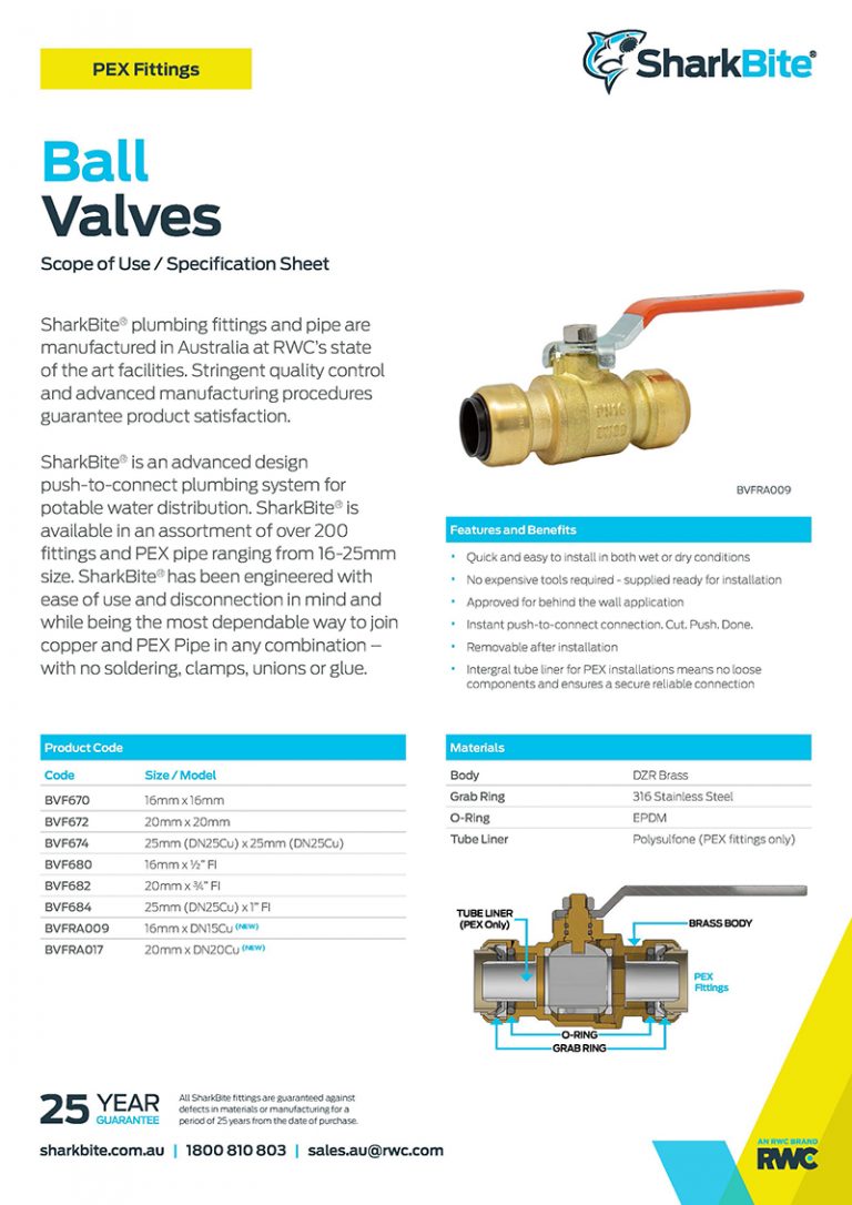 DR Ball Valves with PEX Connections Sharkbite Australia