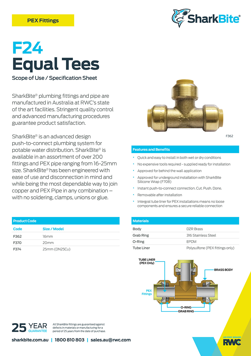 F24 Equal Tees Sharkbite Australia